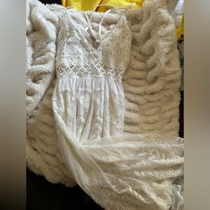 White Lace Criss Cross Maxi Dress